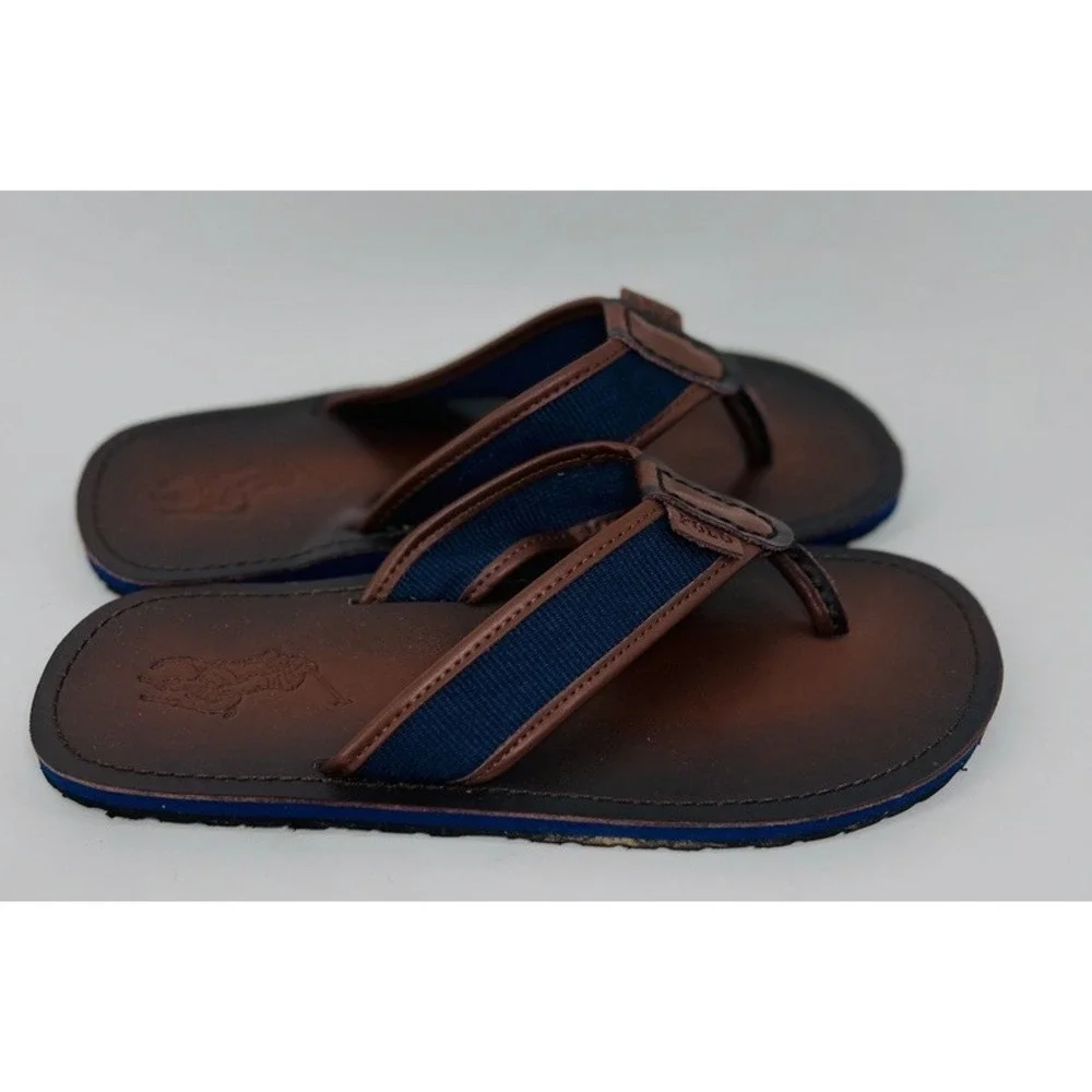 Polo Ralph Lauren Leather Flip Flops Sullivan Men 11 Sandals Newport Navy Brown